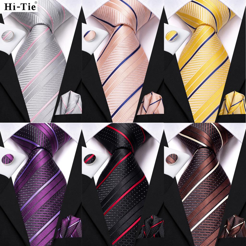 Silk Tie Striped - Hi-Tie Striped Black Red Mens Fashion