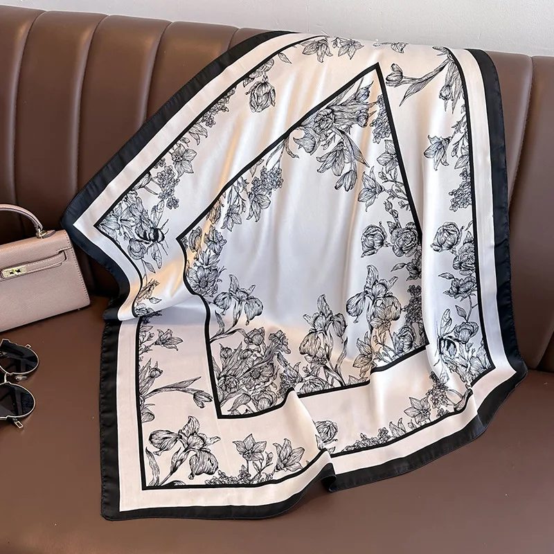 70*70cm Luxury Floral Print Si - đánh giá và giá Face Scarf Mask