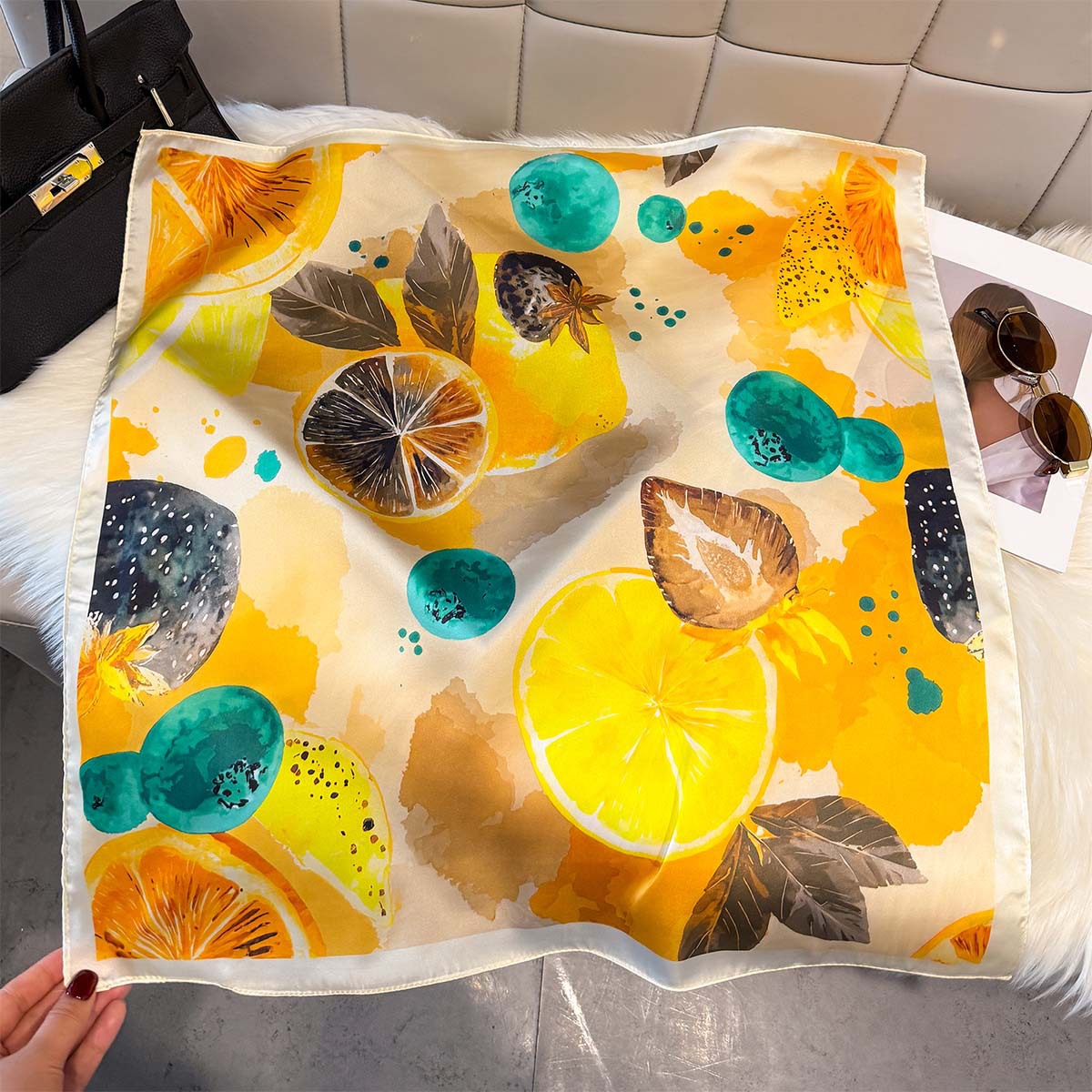 Fashion Lemon Fruit Pattern Sq - đánh giá và giá Ascot Neck Scarf