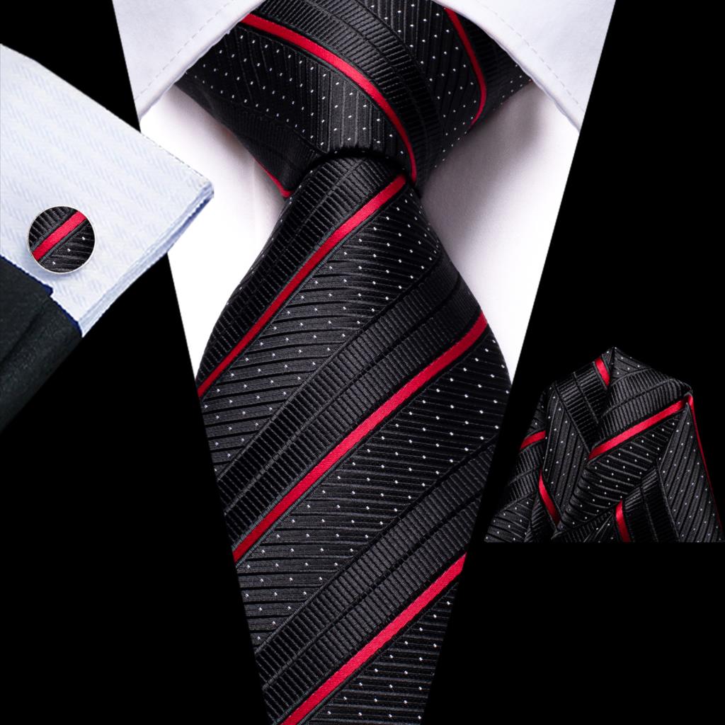 Hi-Tie Striped Black Red Mens  - đánh giá và giá Silk Tie Striped