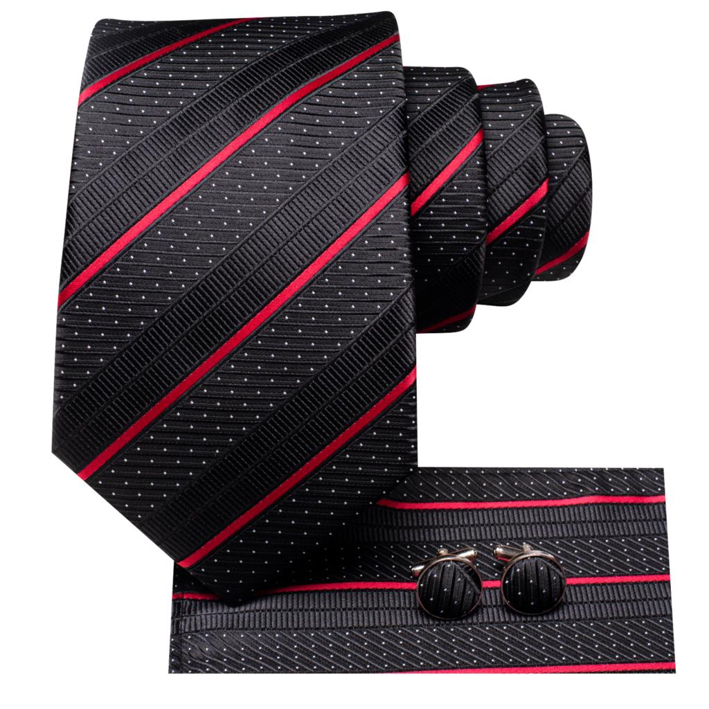 Hi-Tie Striped Black Red Mens  - đánh giá và giá Silk Tie Striped