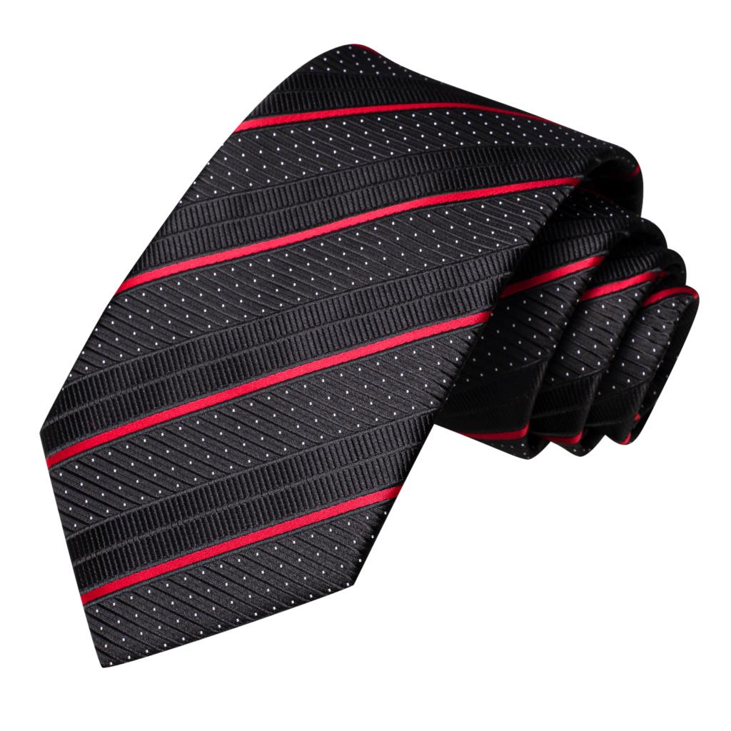 Hi-Tie Striped Black Red Mens  - đánh giá và giá Silk Tie Striped